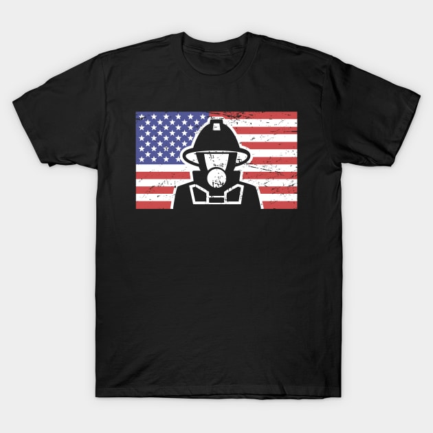 Patriotic American Flag & Fireman T-Shirt by MeatMan